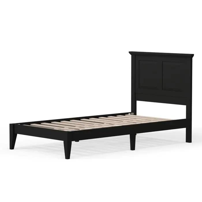 Twin Traditional Solid Oak Wooden Platform Bed Frame with Headboard in Black by HomePacific