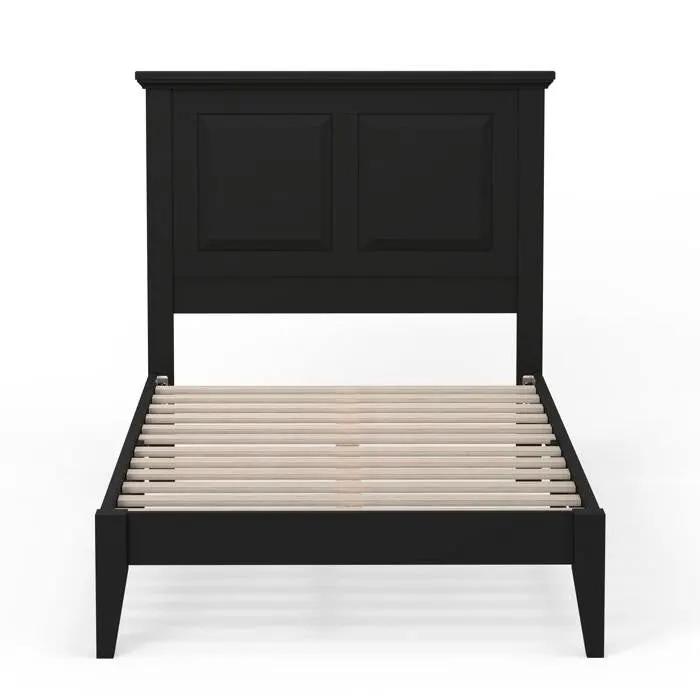 Twin Traditional Solid Oak Wooden Platform Bed Frame with Headboard in Black by HomePacific