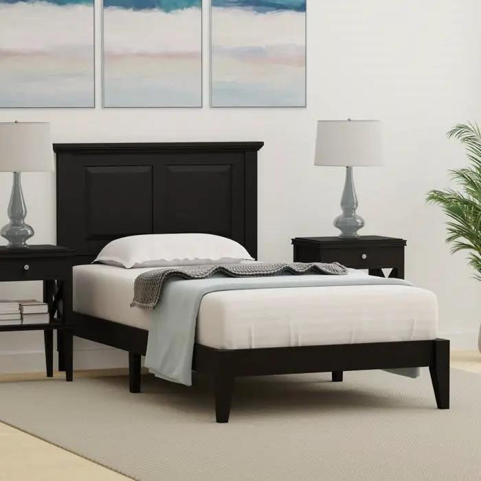 Twin Traditional Solid Oak Wooden Platform Bed Frame with Headboard in Black by HomePacific
