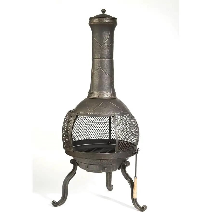 Rustic Outdoor Steel Cast Iron Chimenea Wood Fire Pit by HomePacific