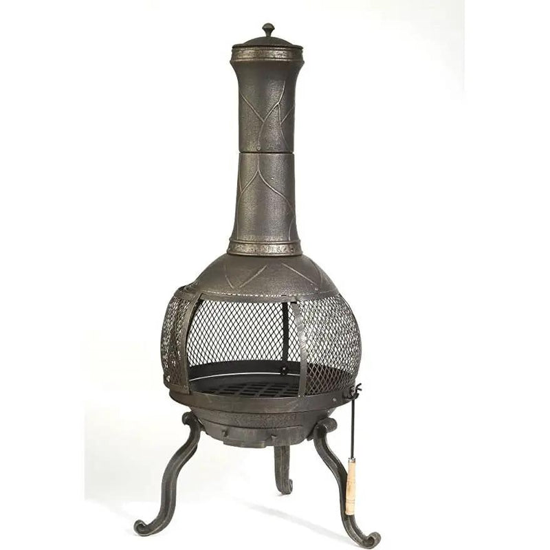 Rustic Outdoor Steel Cast Iron Chimenea Wood Fire Pit by HomePacific