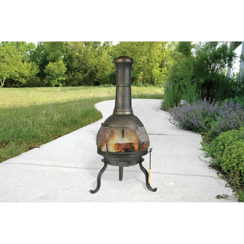 Rustic Outdoor Steel Cast Iron Chimenea Wood Fire Pit by HomePacific