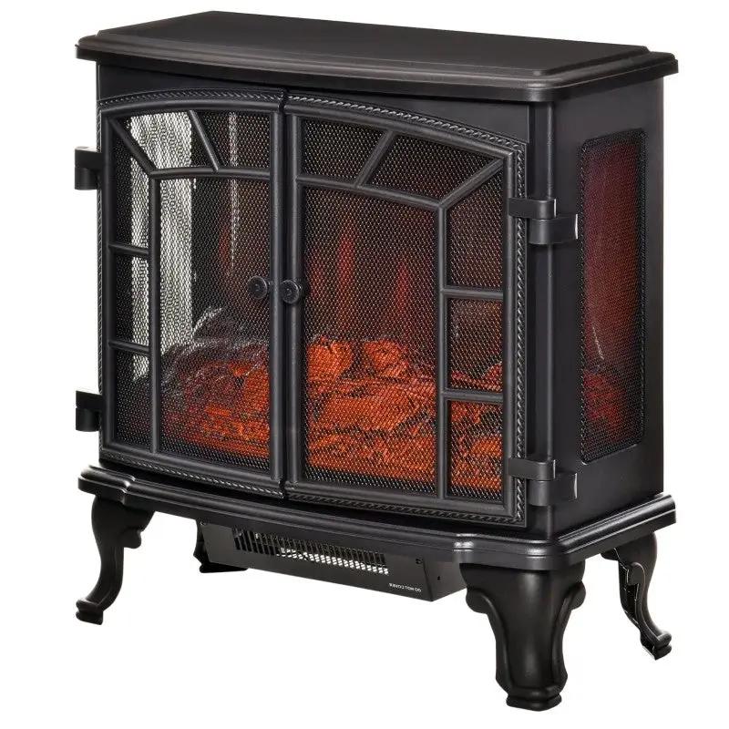 Black Remote Controlled Electric Fireplace Heater Realistic LED Flames and Logs by HomePacific