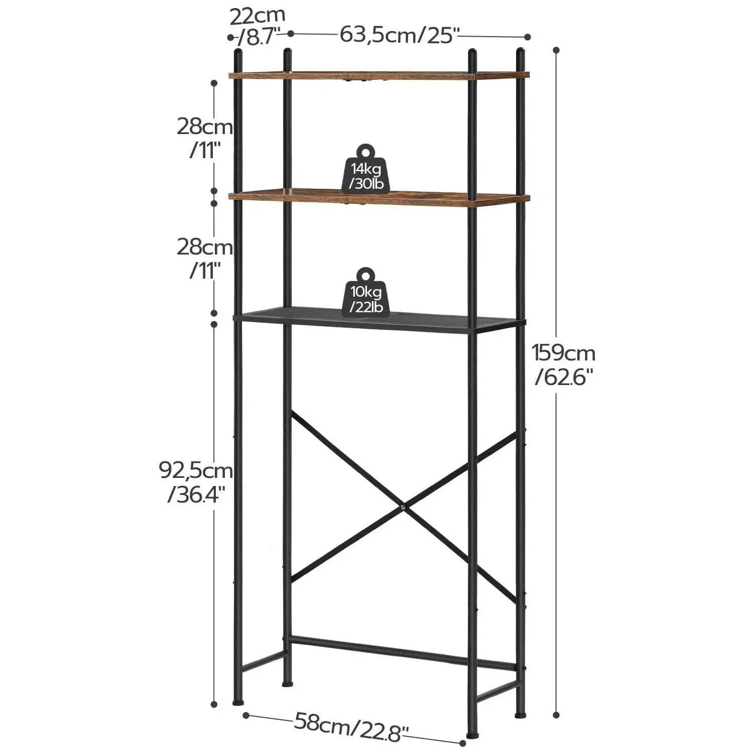 Industrial Metal Wood Style Over the Toilet Freestanding Storage Shelving Unit by HomePacific
