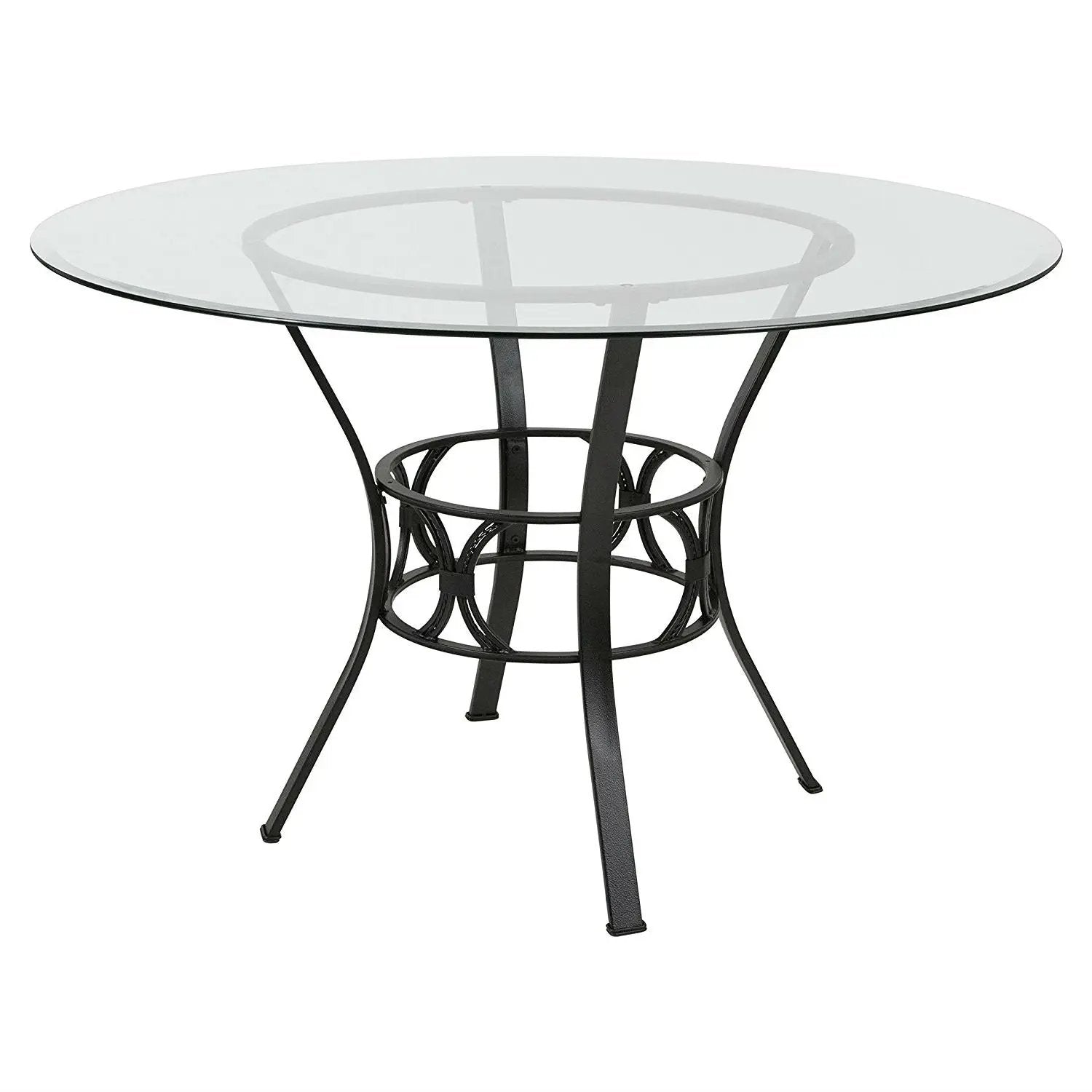 Round 48-inch Clear Glass Dining Table with Black Metal Frame by HomePacific