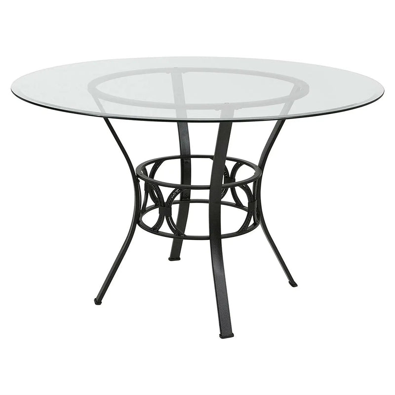 Round 48-inch Clear Glass Dining Table with Black Metal Frame by HomePacific