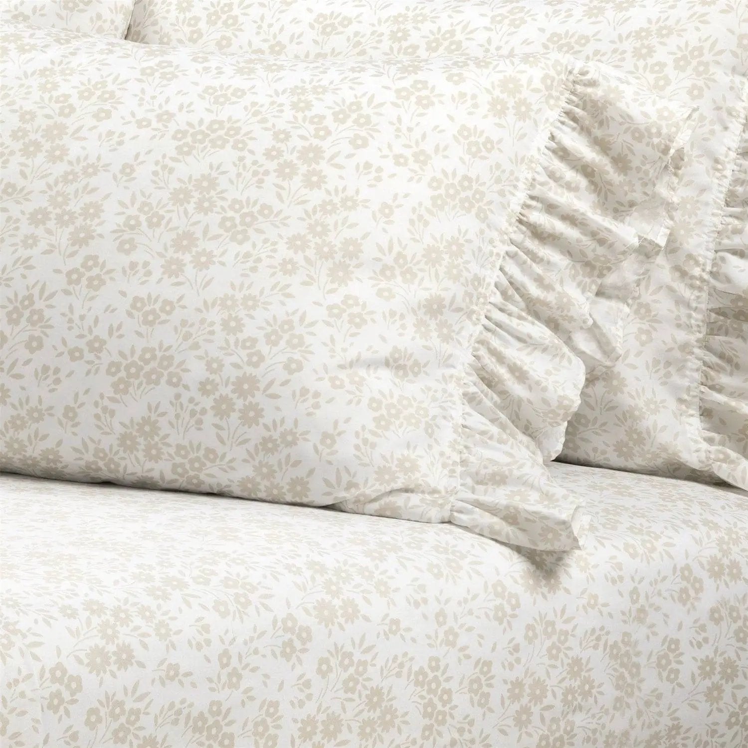 Queen Size Polyester Tan Ruffle Floral 6 Piece Sheet Set by HomePacific