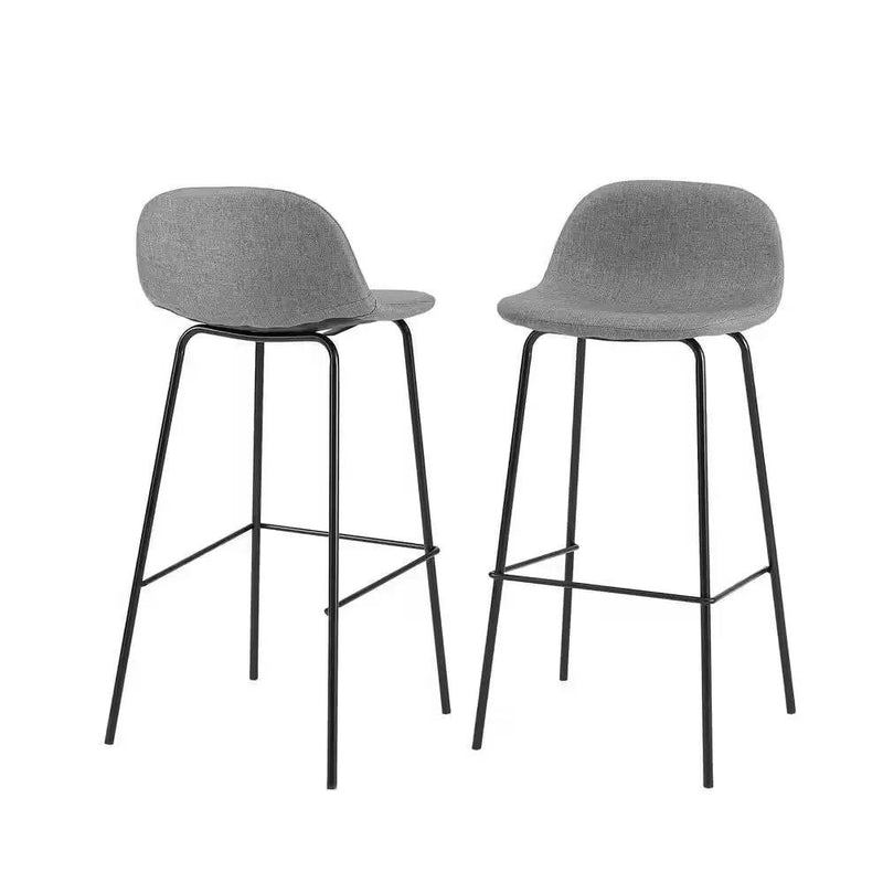 Set of 2 - Modern Low Back Barstool with Black Metal Frame and Grey Linen Seat by HomePacific