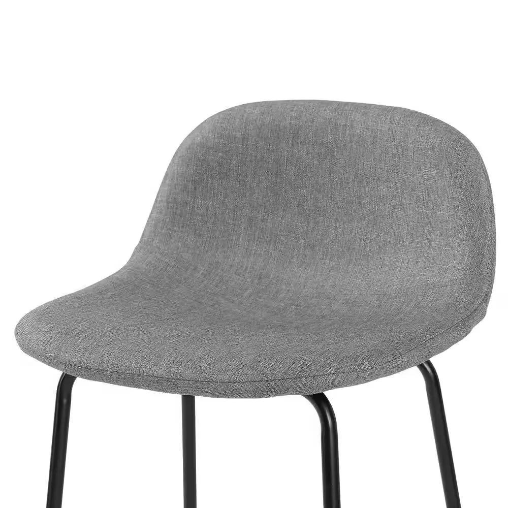 Set of 2 - Modern Low Back Barstool with Black Metal Frame and Grey Linen Seat by HomePacific