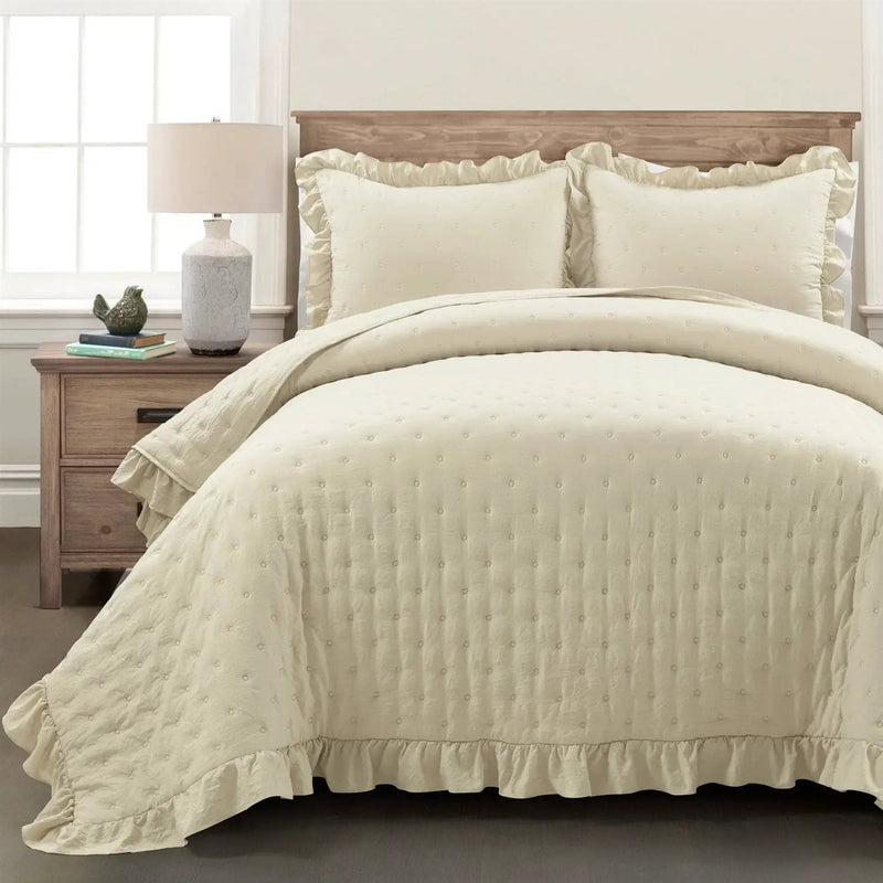 King Size Lightweight Yellow Ruffle Reversible Oversized 3 Piece Quilt Set by HomePacific