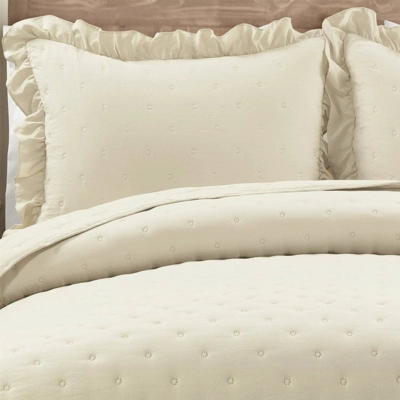 King Size Lightweight Yellow Ruffle Reversible Oversized 3 Piece Quilt Set by HomePacific