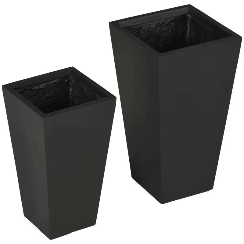 Set of 2 Modern Lightweight Black Outdoor Patio Flower Pot Tall Planter Box by HomePacific