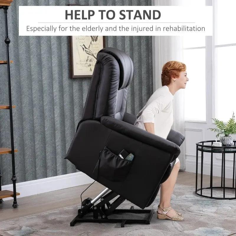 Brown Electric PU Leather Power Lift Chair with Remote Control & Side Pockets by HomePacific