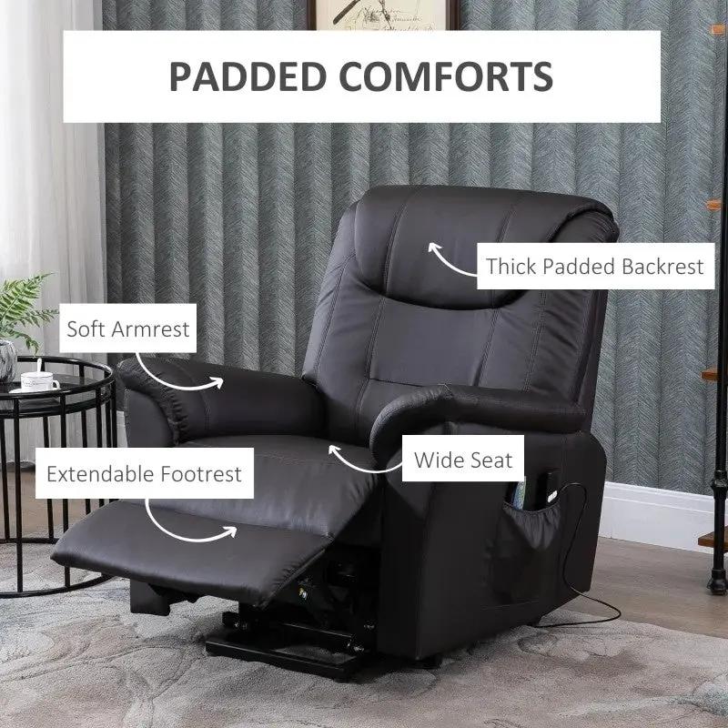 Brown Electric PU Leather Power Lift Chair with Remote Control & Side Pockets by HomePacific