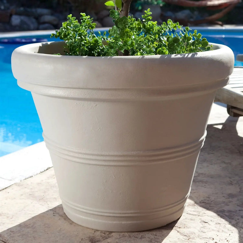 12-inch Diameter Round Planter in Weathered Concrete Finish Poly Resin by HomePacific