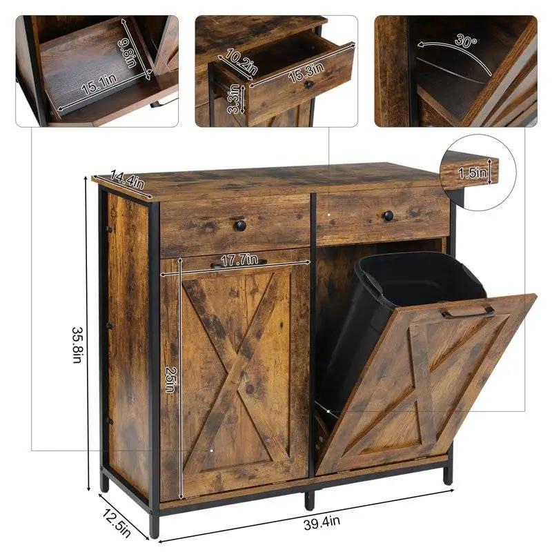 Rustic Multipurpose 2 Drawer / 2 Tilt Out 10gL Kitchen Laundry Trash/Recycle Storage by HomePacific