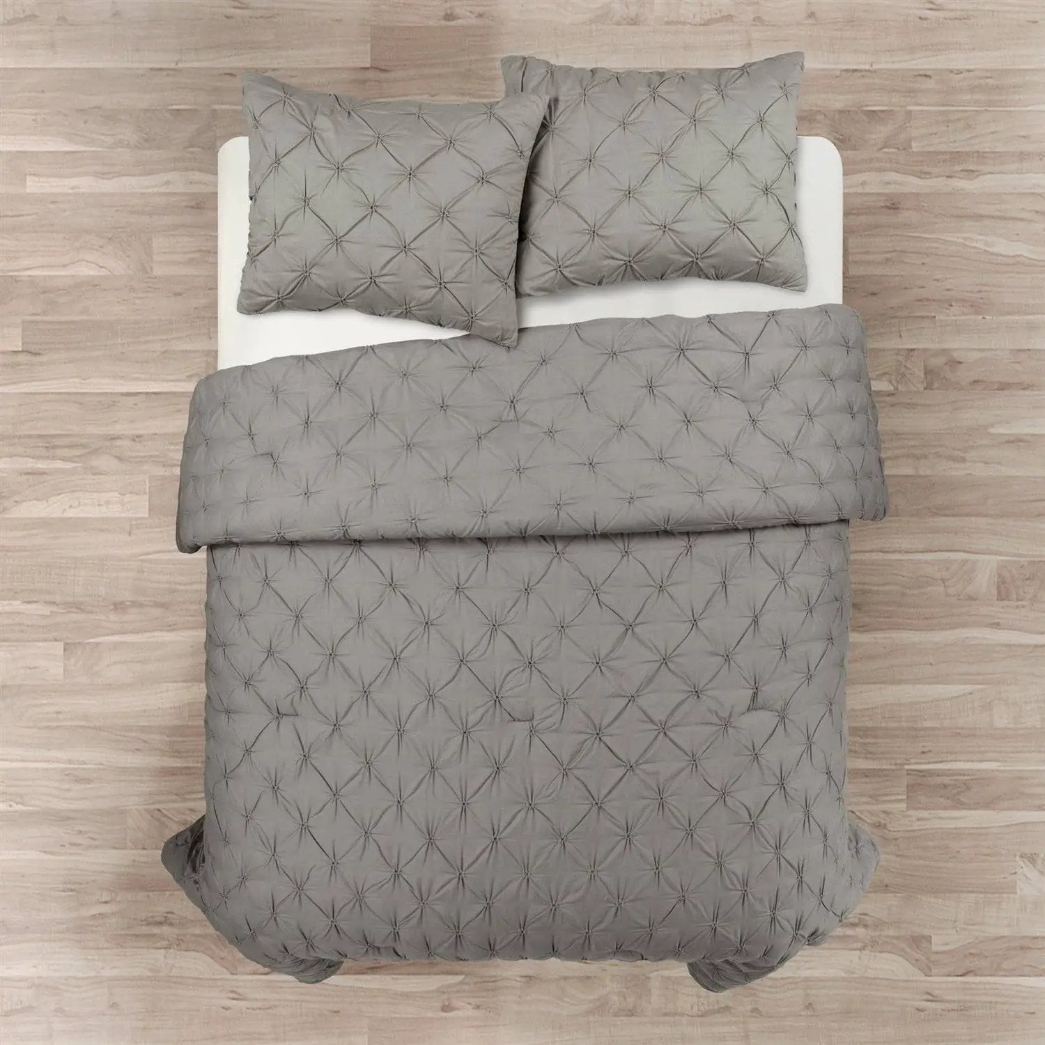 King Size Soft Pleated Grey Cotton 3 Piece Comforter Set by HomePacific