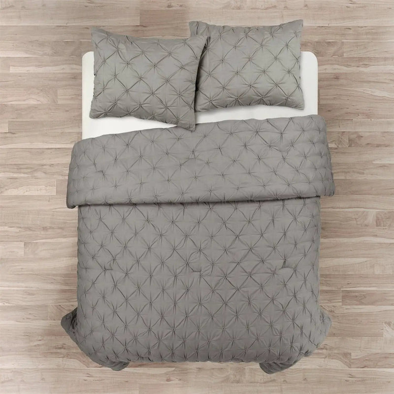 King Size Soft Pleated Grey Cotton 3 Piece Comforter Set by HomePacific