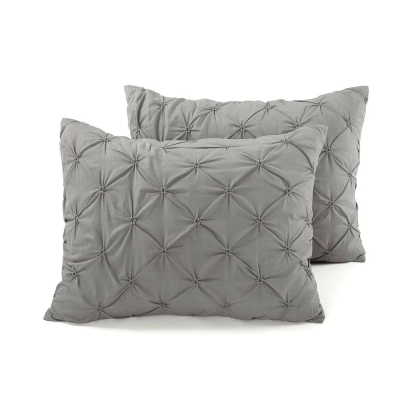 King Size Soft Pleated Grey Cotton 3 Piece Comforter Set by HomePacific