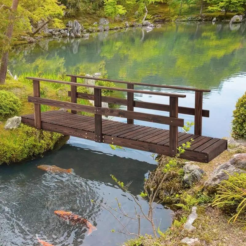 7 ft. Outdoor Wooden Garden Bridge with Hand Rails in Carbonized Wood Finish by HomePacific