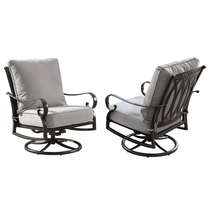 Aluminum Ornate Deep Seating Swivel Rocking Club Chairs Grey Cushions by Sharicks