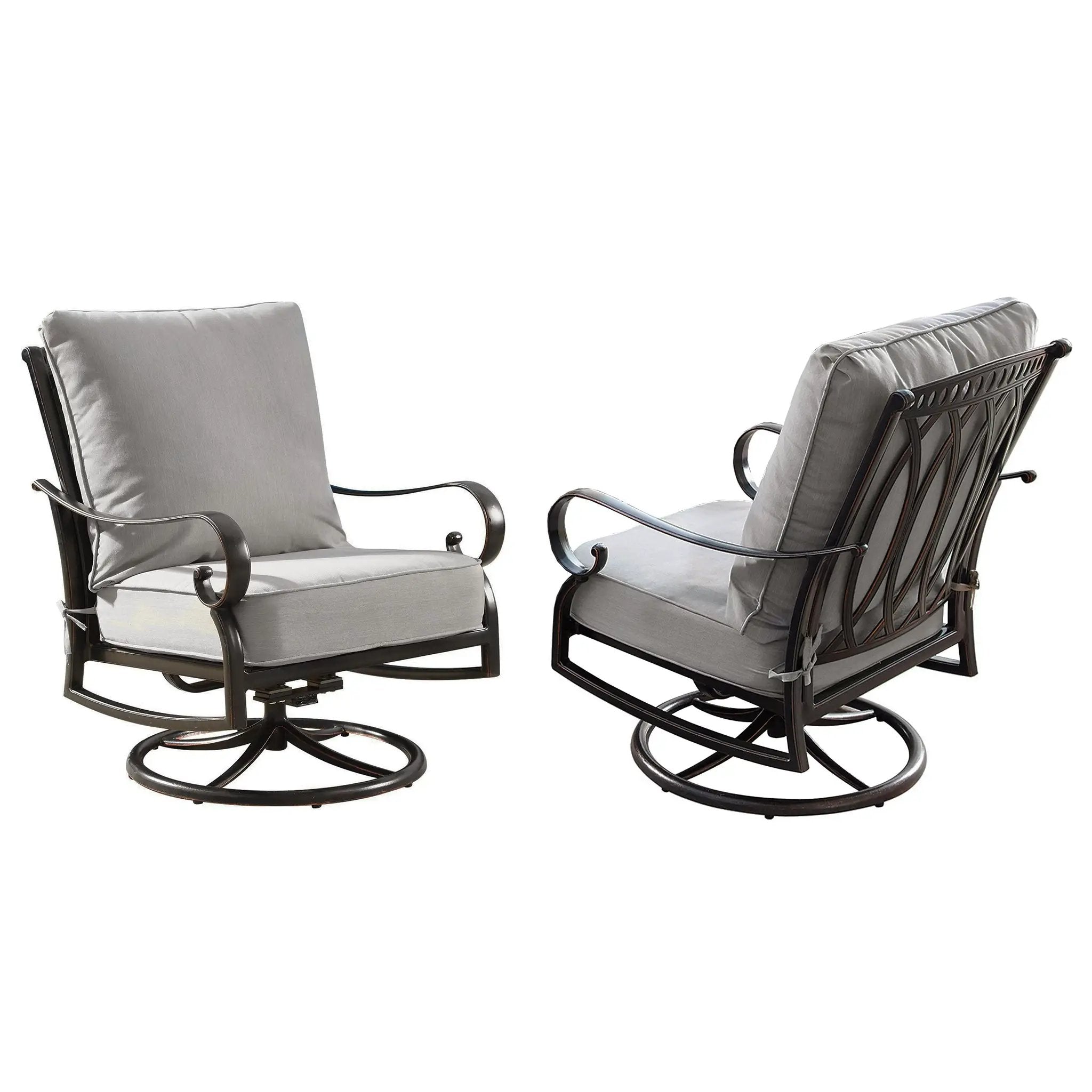 Aluminum 34-in Round Patio Fire Table Set with Swivel Rocking Chairs by Sharicks