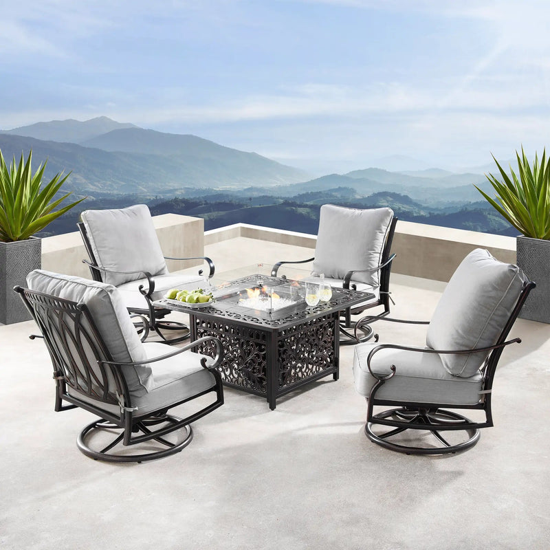 Aluminum Ornate Deep Seating Swivel Rocking Club Chairs Grey Cushions by Sharicks