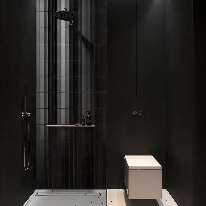 Black 2x8 Glossy Ceramic Subway Deco Tile (38 pack, 4.09 sq ft/case) by Apollo Tile
