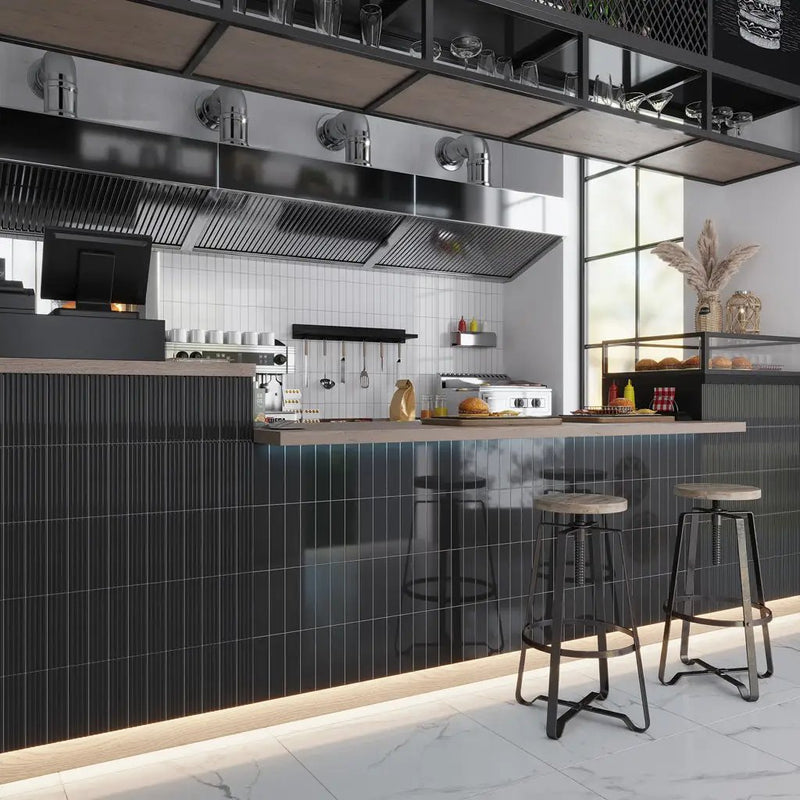 Black 2x8 Glossy Ceramic Subway Deco Tile (38 pack, 4.09 sq ft/case) by Apollo Tile