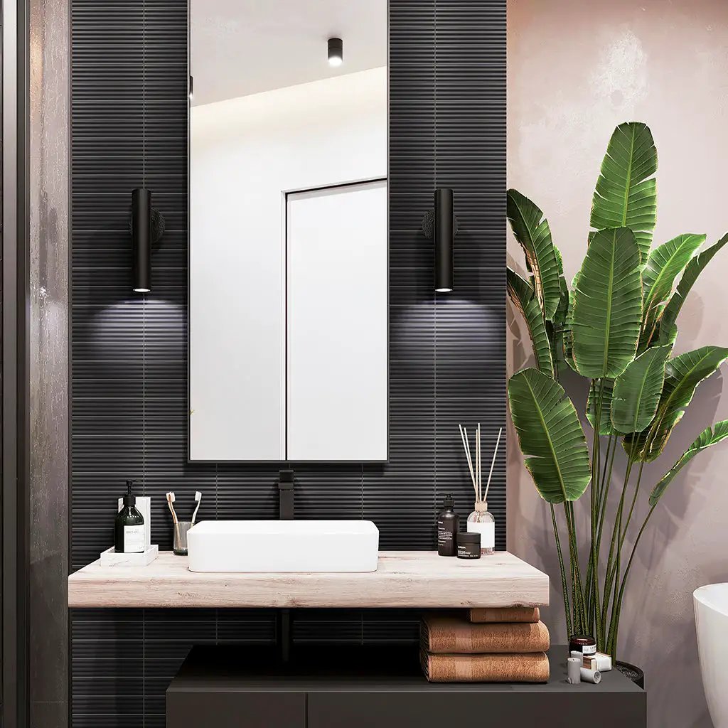 Black 2x8 Matte Ceramic Subway Deco Tile (38 pack, 4.1 sq ft/case) by Apollo Tile