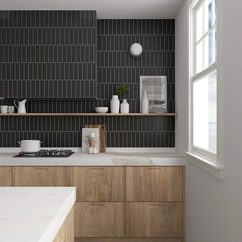 Black 2x8 Matte Ceramic Subway Tile (60 pack, 6.46 sq ft/case) by Apollo Tile