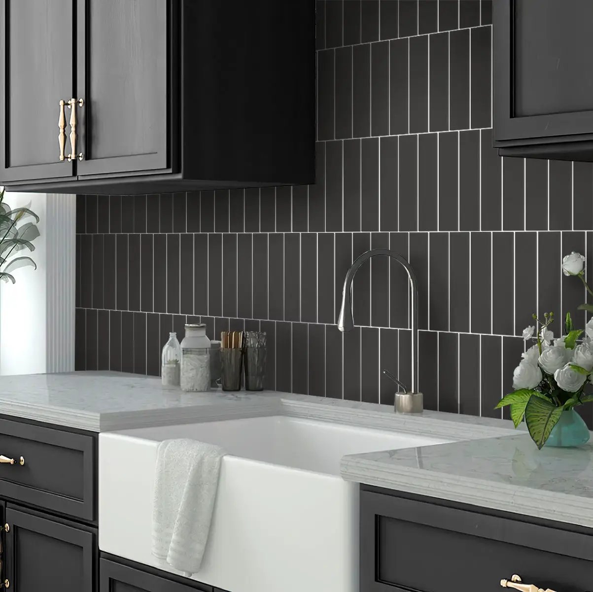 Black 2x8 Matte Ceramic Subway Tile (60 pack, 6.46 sq ft/case) by Apollo Tile