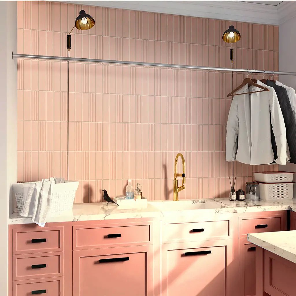 Pink 0.5x8 Matte Ceramic Pencil Tile Trim (10 pack, 0.3 sq ft/case) by Apollo Tile