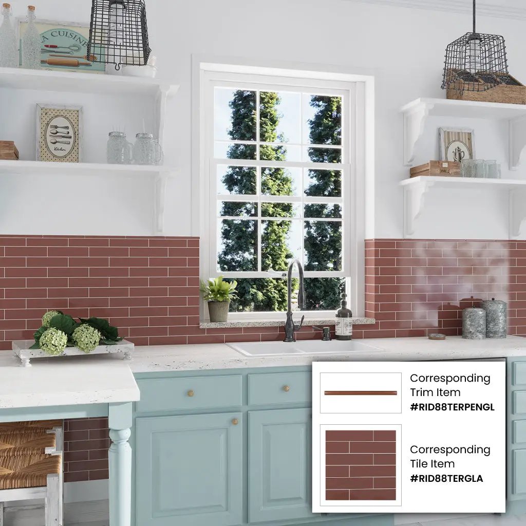Red 2x8 Glossy Ceramic Subway Tile (50 pack, 5.38 sq ft/case) by Apollo Tile
