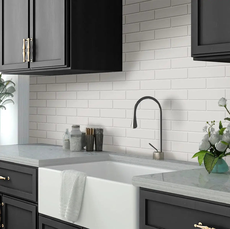 White 2x8 Matte Ceramic Subway Tile (60 pack, 6.46 sq ft/case) by Apollo Tile