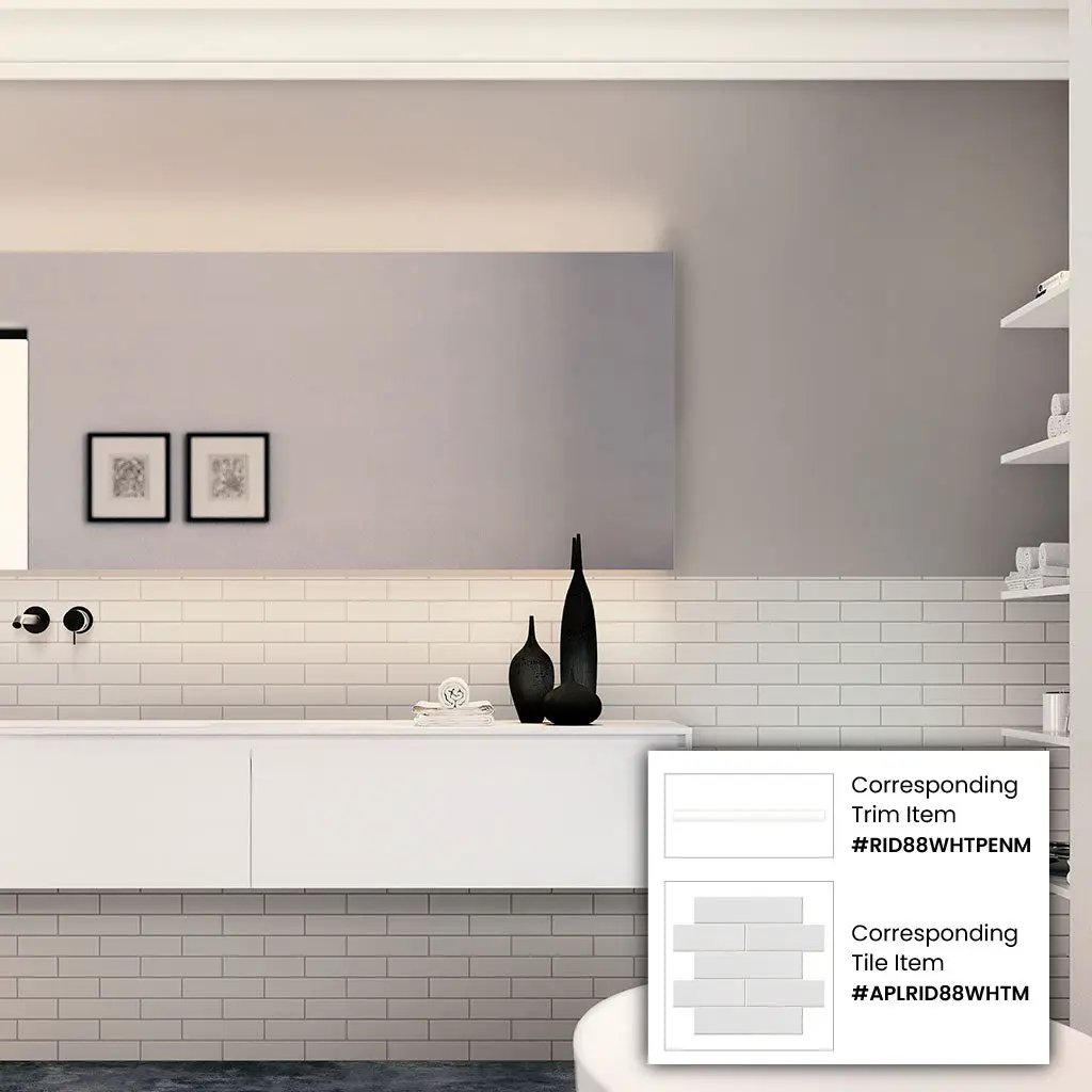 White 0.5x8 Matte Ceramic Pencil Tile Trim (10 pack, 0.3 sq ft/case) by Apollo Tile