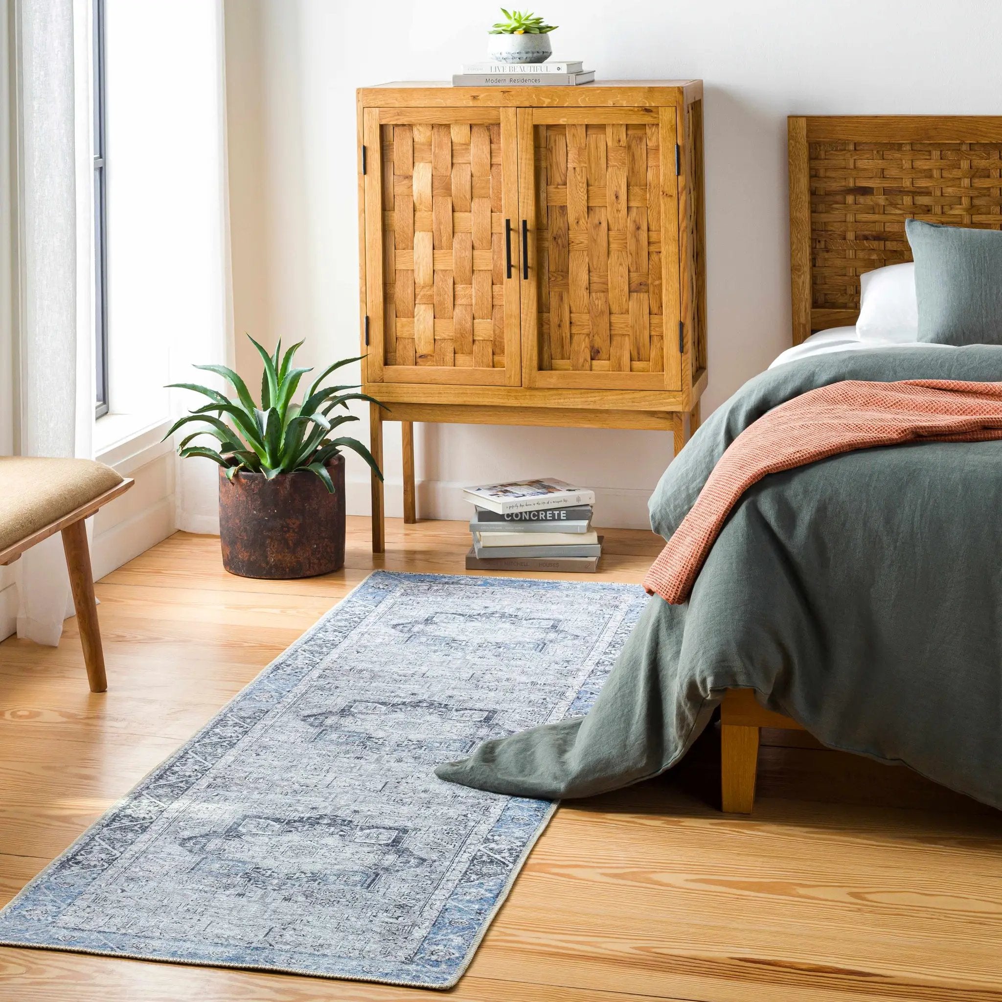 Rosman Blue&Beige - Promo Washable Area Rug - Clearance by Boutique Rugs