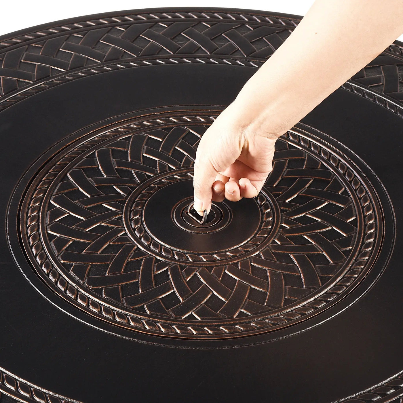 Aluminum 34-in Round Propane Fire Table with Beads, Covers and Lid by Sharicks