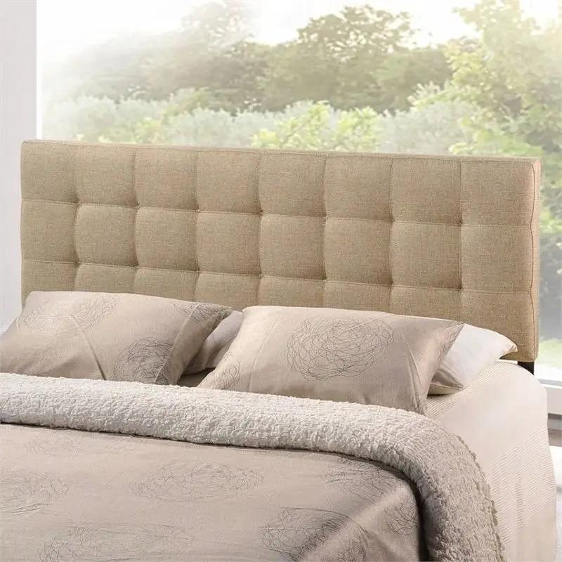 Full size Modern Beige Tan Taupe Fabric Tufted Upholstered Headboard by HomePacific