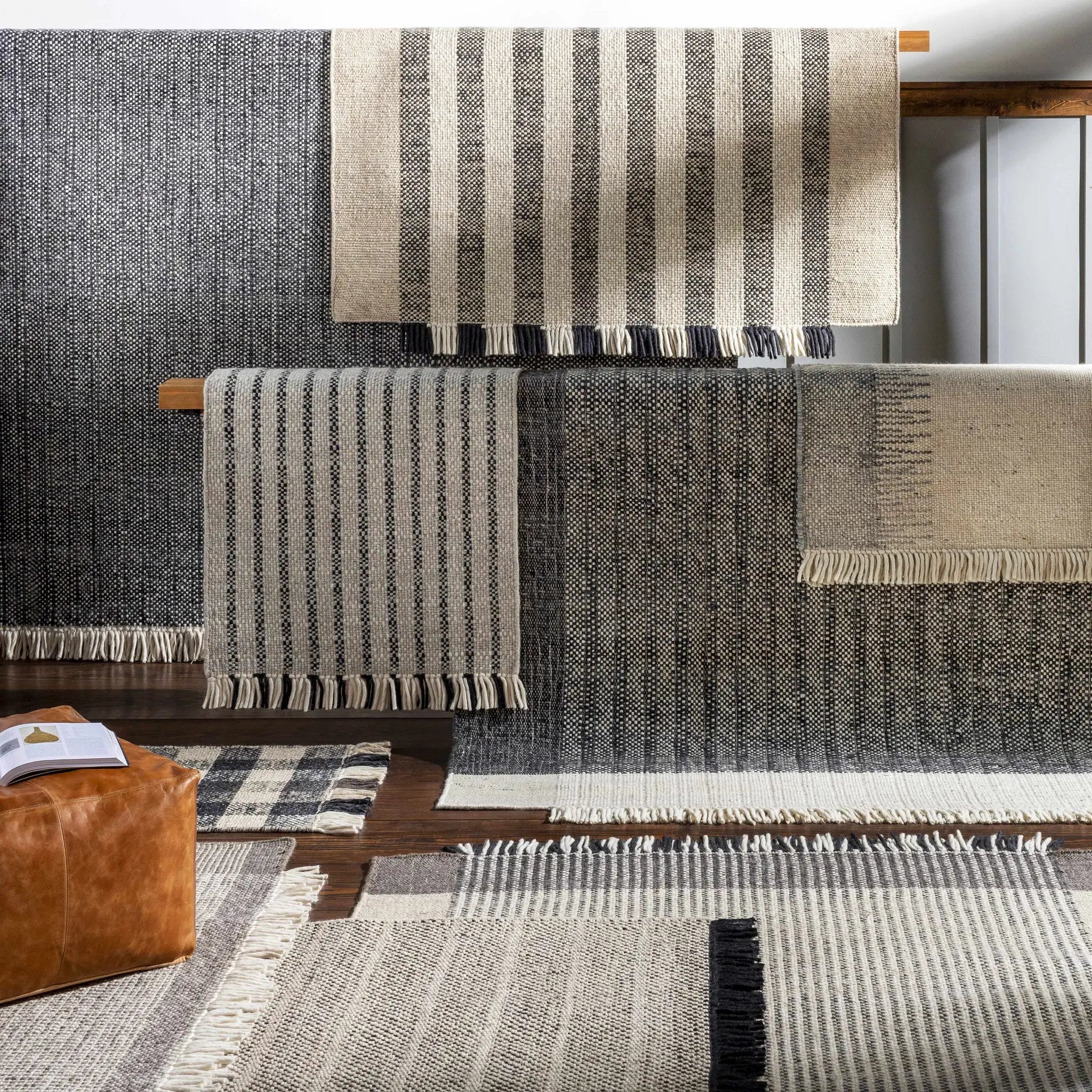Joelle Beige Grid Wool Rug by Boutique Rugs