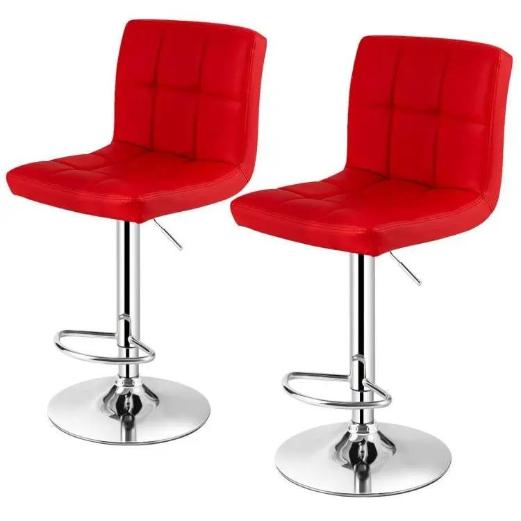 Set of 2 Modern Adjustable Height Barstools w/ Comfortable Red PU Leather Seat by HomePacific