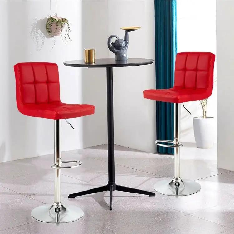 Set of 2 Modern Adjustable Height Barstools w/ Comfortable Red PU Leather Seat by HomePacific