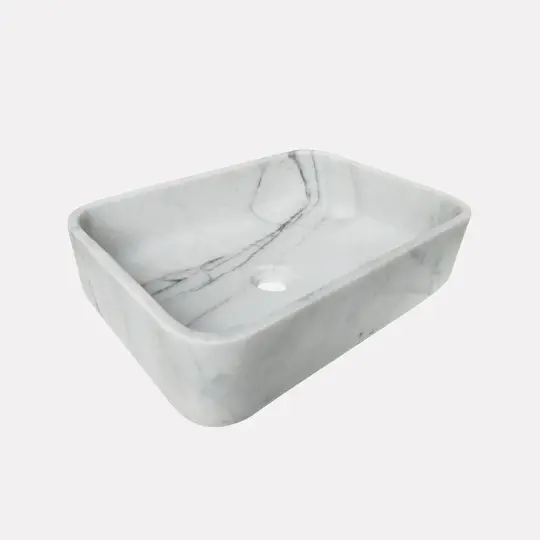 Turkish Handcrafted White Calacatta Marble Rectangular Vessel Sink Polished 12x18x6 by GobekDesign