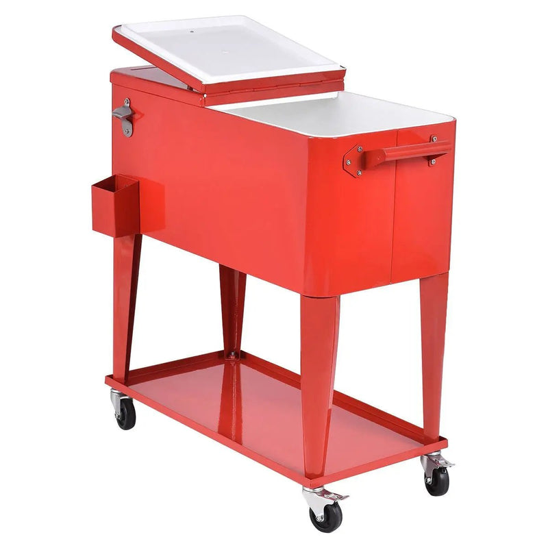 80 Quart Red Sturdy Rolling Steel Construction Cooler by HomePacific