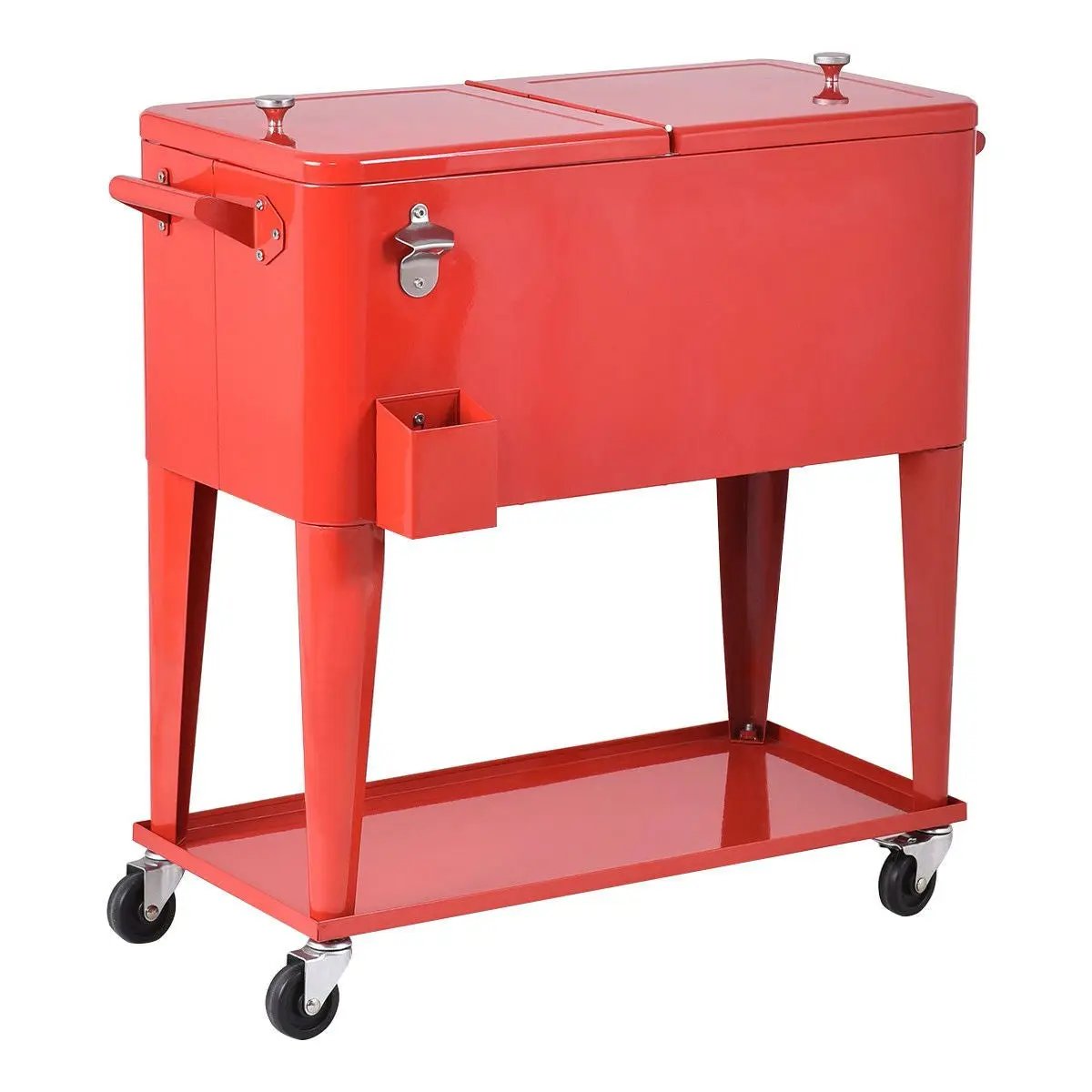 80 Quart Red Sturdy Rolling Steel Construction Cooler by HomePacific