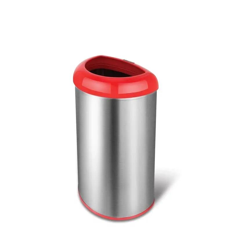 13-Gallon Stainless Steel Trash Can with Red Open Top by HomePacific
