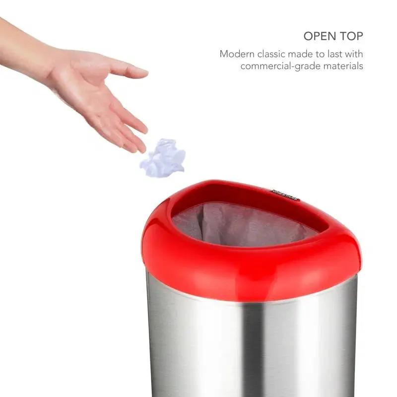13-Gallon Stainless Steel Trash Can with Red Open Top by HomePacific