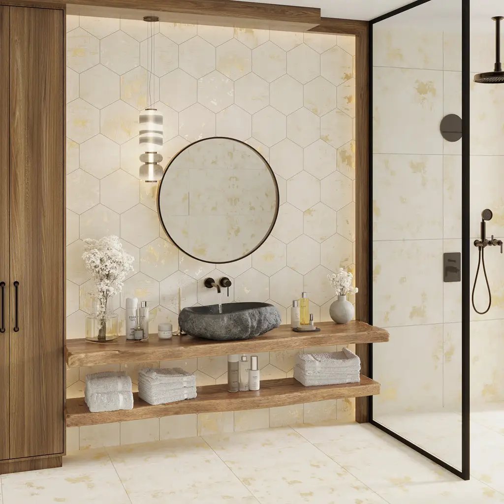 Light Beige 10x11 Natural Hexagon Porcelain Large Format Tile (17 pack, 10.06 sq ft/case) by Apollo Tile