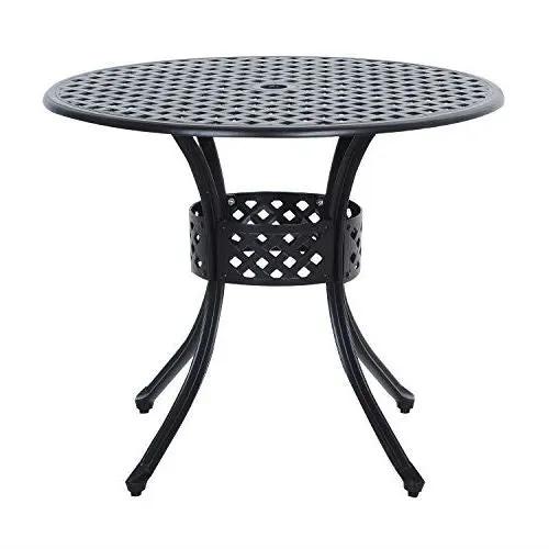 Round Metal 36-inch Outdoor Patio Table in Black Cast Aluminum by HomePacific