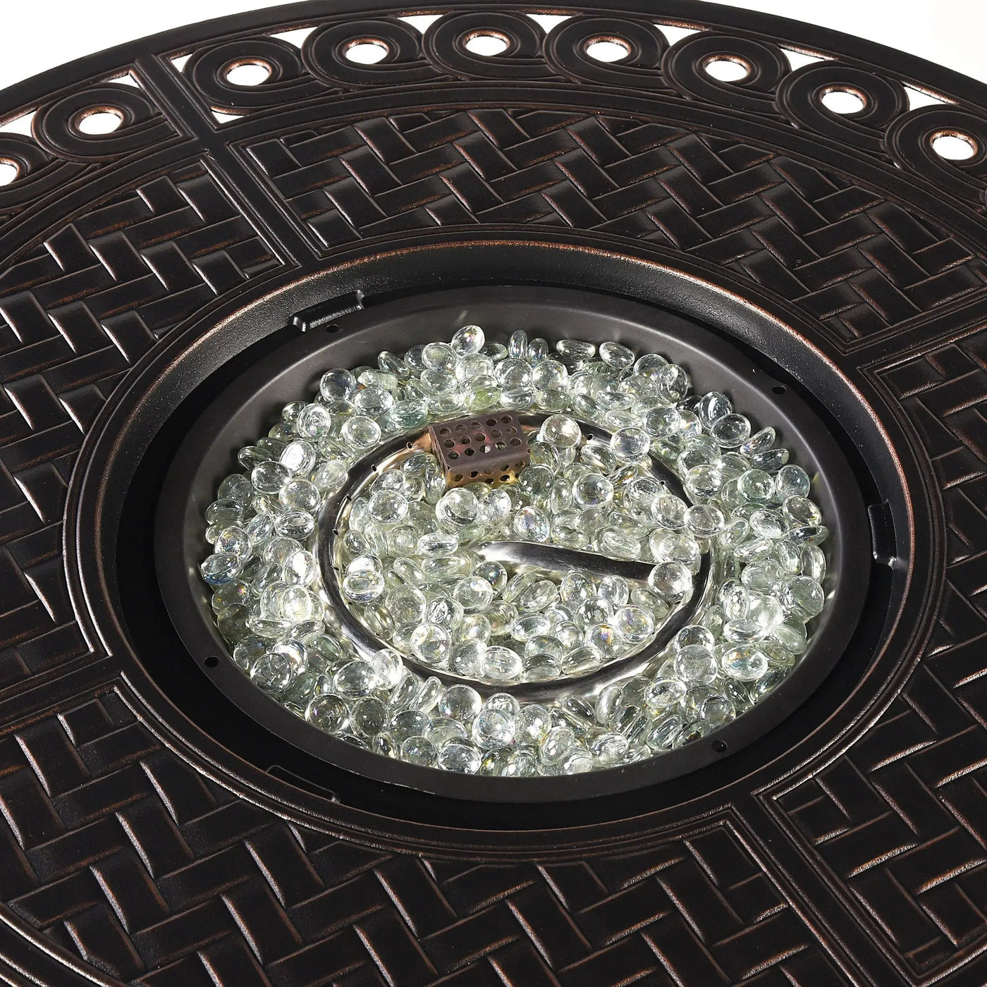 Aluminum 34-in Round Propane Fire Table with Beads, Covers and Lid by Sharicks